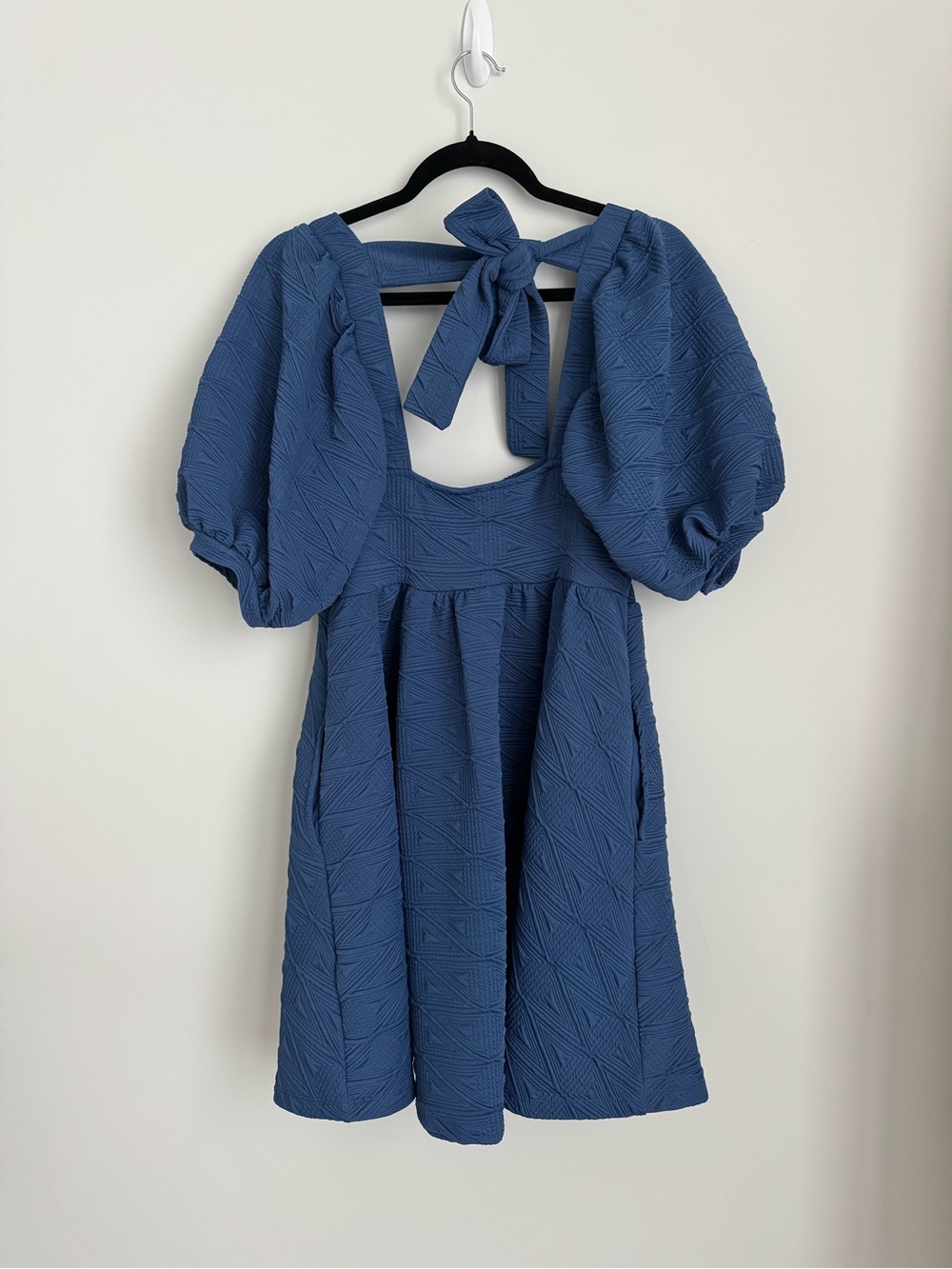 Free People Violet Puff-Sleeve Square-Neck Mini Dress - Dark Blue Navy - Picture 3 of 5